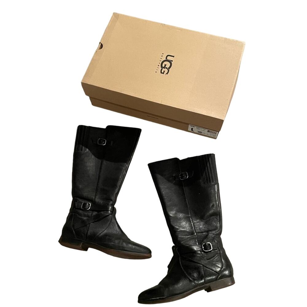 UGG Black Leather Boots Size 10 Wide Calf